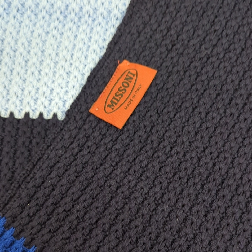 Missoni Men's Blue and Black Sweater 100 Lana Wool